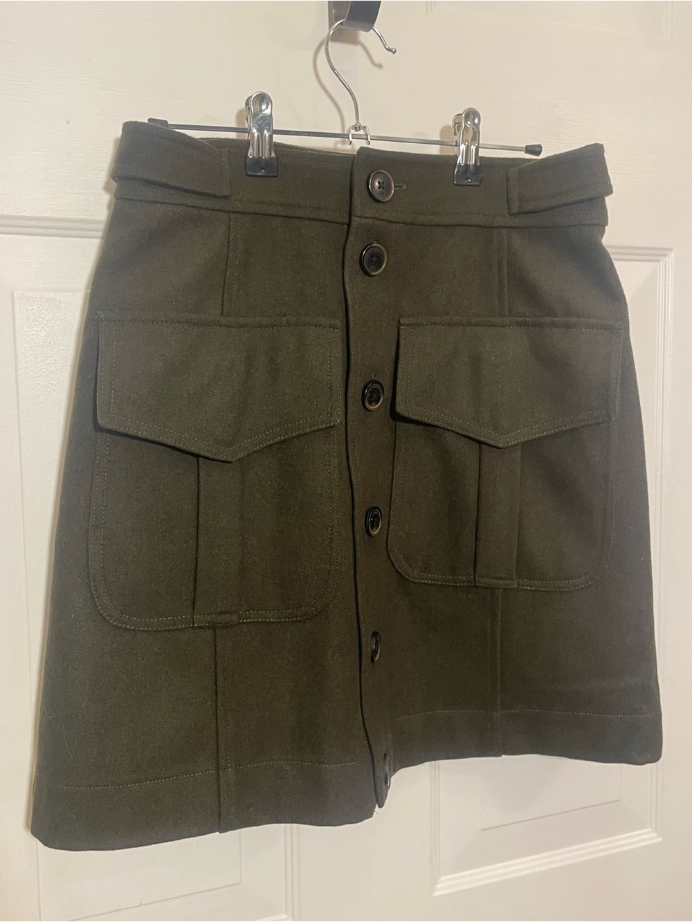 The Normal Brand Olive Green Button-Front Mini Skirt with Flap Pockets
